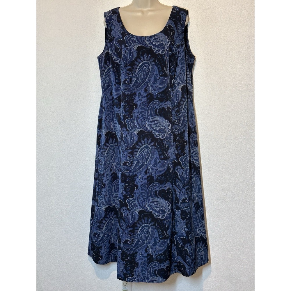 Vintage Dressbarn Blue Paisley Maxi Dress Womens Size 18 Career Wedding Brunch